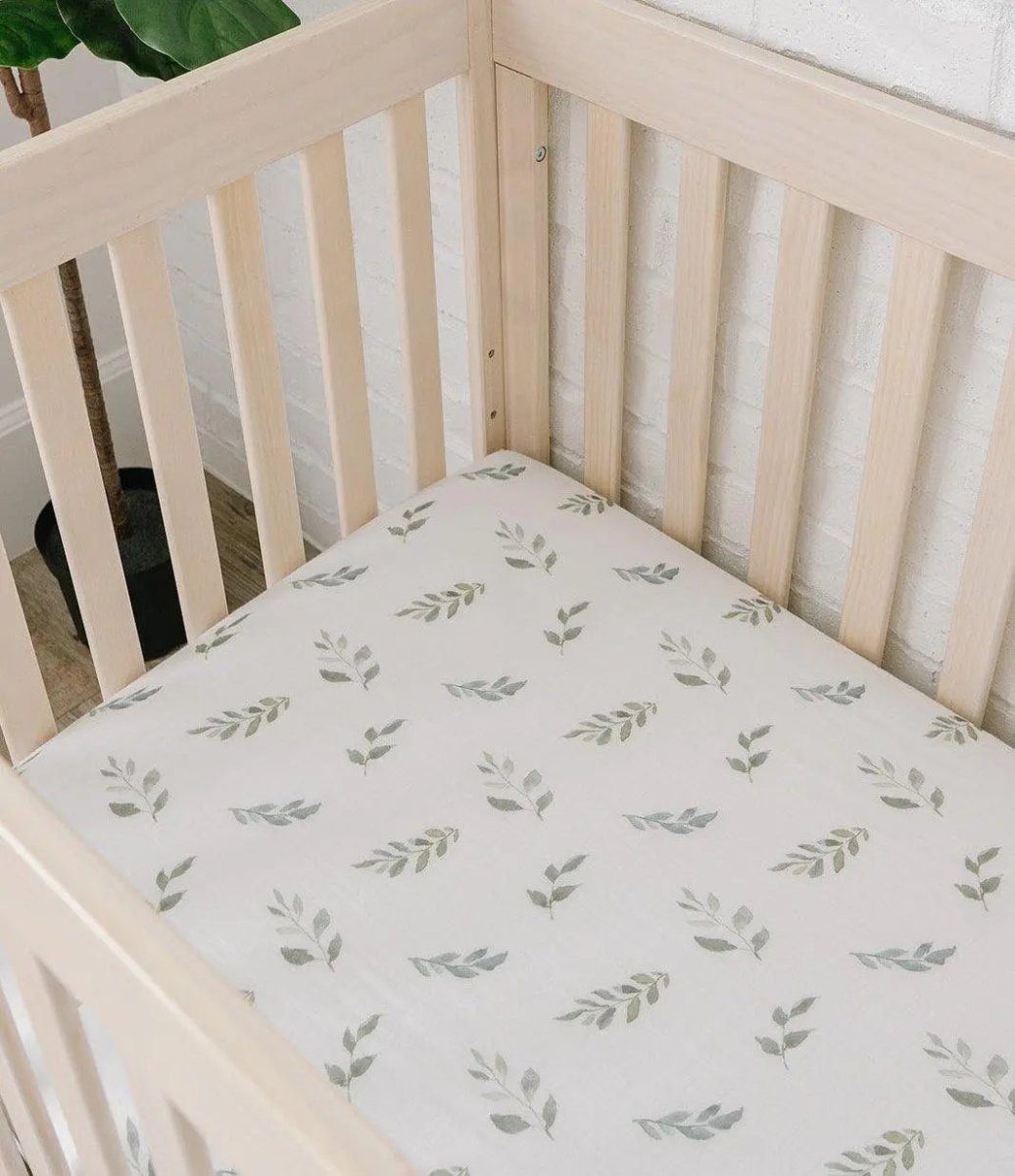 Harp Angel Boutique Premium Bamboo Crib Sheet with Soft Green Leaves for Baby's Nursery - 