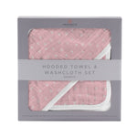 Newcastle Classics Premium Bamboo Hooded Towel and Washcloth Set for Kids in Pink Pearl Dot - 