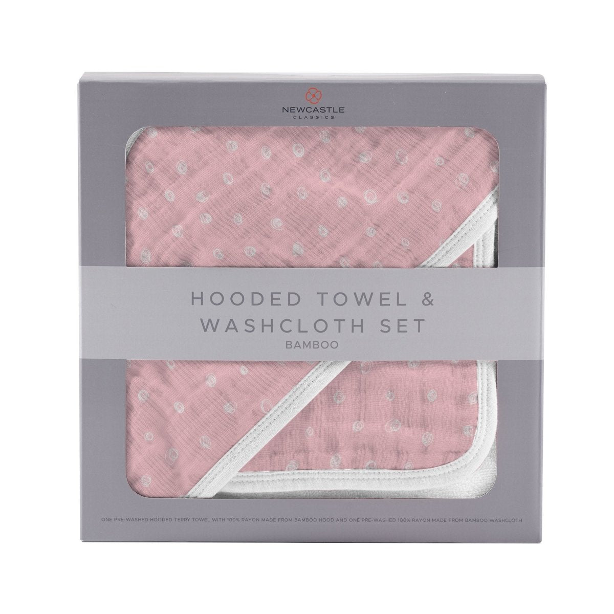 Newcastle Classics Premium Bamboo Hooded Towel and Washcloth Set for Kids in Pink Pearl Dot - 