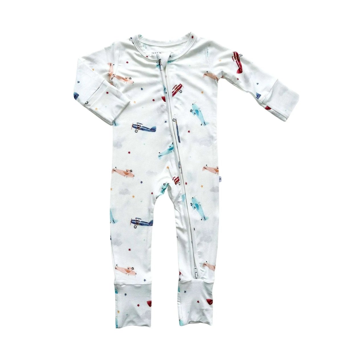 Harp Angel Boutique Premium Bamboo Viscose Zipper Romper with Vintage Airplane Design for Infants - 
