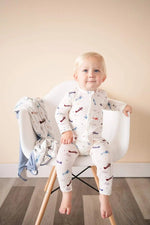 Harp Angel Boutique Premium Bamboo Viscose Zipper Romper with Vintage Airplane Design for Infants - 