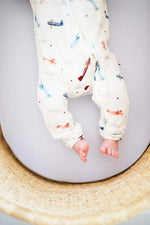 Harp Angel Boutique Premium Bamboo Viscose Zipper Romper with Vintage Airplane Design for Infants - 