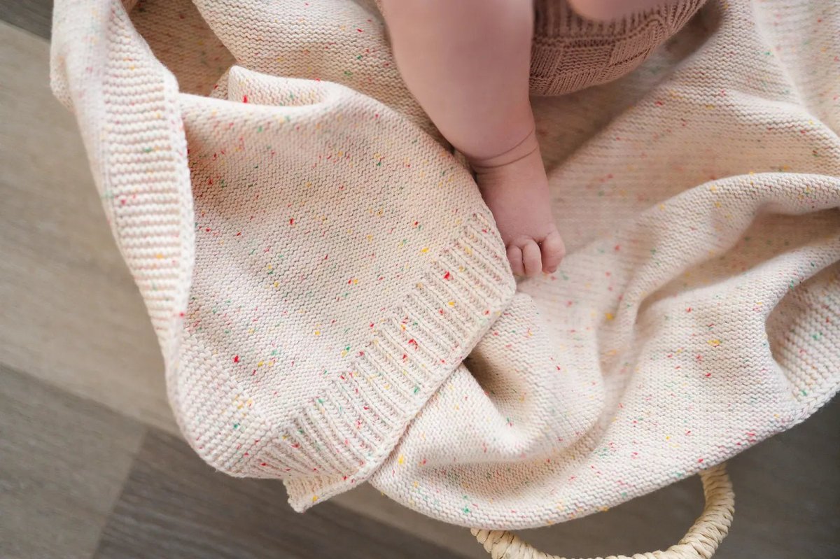 Harp Angel Boutique Premium Cotton Knitted Baby Blanket with Rainbow Sprinkle Design - 