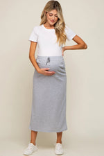 PinkBlush Premium Fleece Maternity Maxi Skirt with Drawstring for Expecting Mothers - 