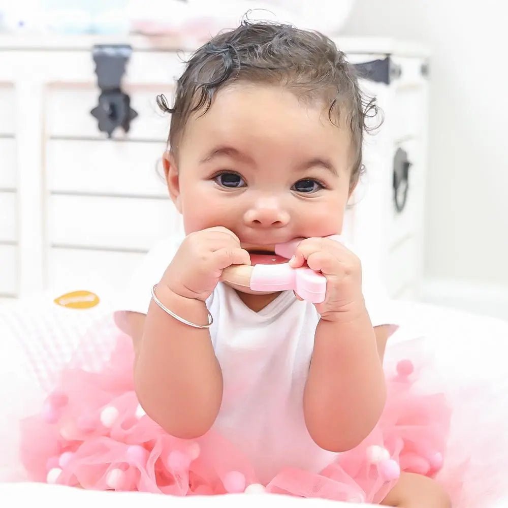Premium Pink Bunny Teether Wooden and Silicone Safe Baby Toy for Infants - Everetts Place