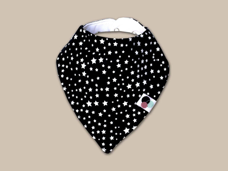 Black and white star pattern absorbent Premium Plus baby bandana bib.