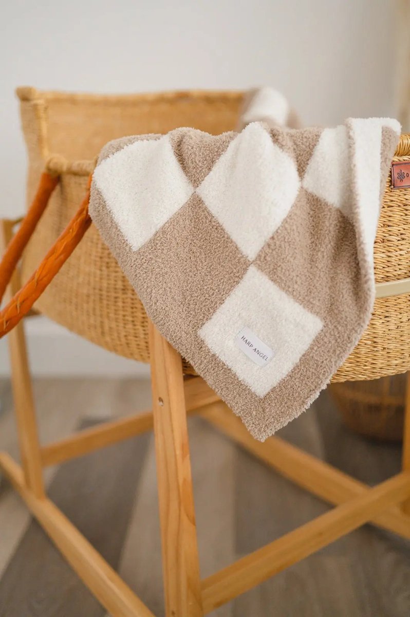 Harp Angel Boutique Premium Plush Blanket with Checkered Design for Cozy Nurseries - 