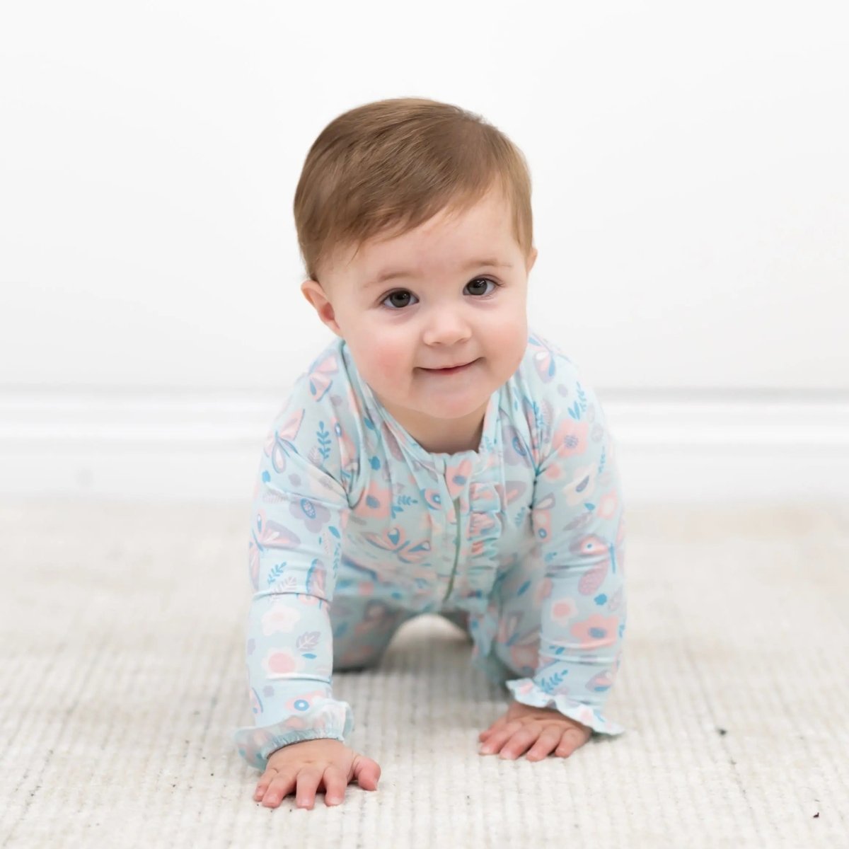 Sweet Bamboo Premium Ruffle Footie with Two Way Zipper and No Slip Grips for Babies - 
