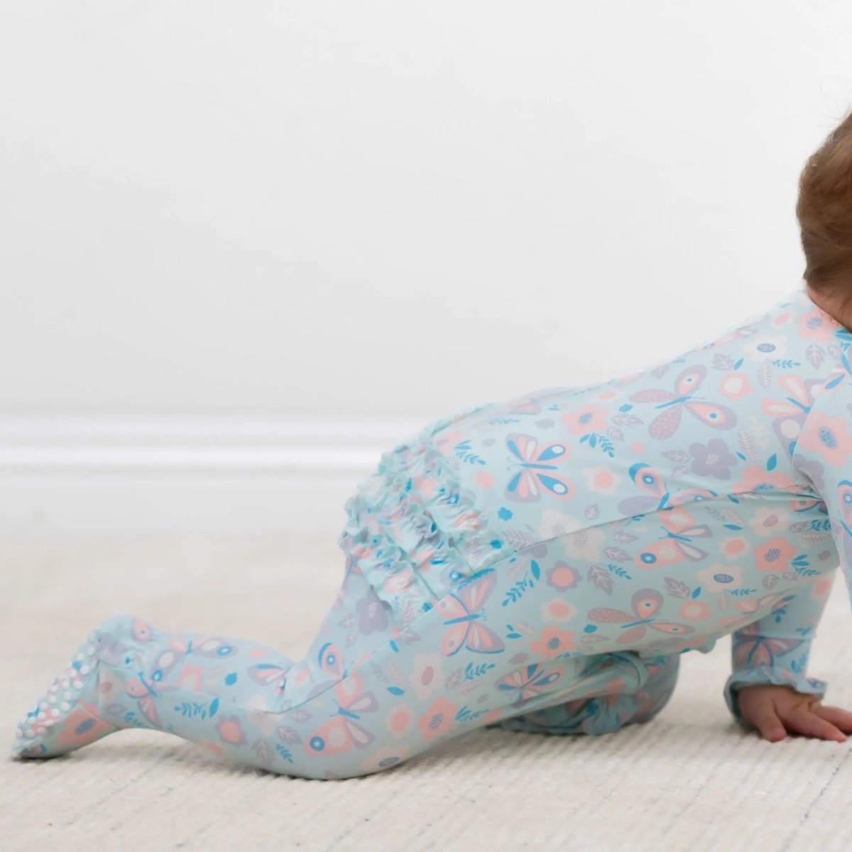 Sweet Bamboo Premium Ruffle Footie with Two Way Zipper and No Slip Grips for Babies - 