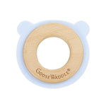 Goosewaddle® | Newborn Baby Blankets Toys Teethers Bibs & More Premium Wooden and Silicone Teether with Blue Bear Design for Babies - 