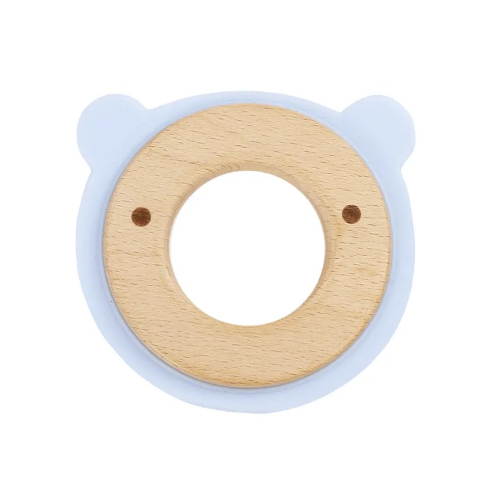 Goosewaddle® | Newborn Baby Blankets Toys Teethers Bibs & More Premium Wooden and Silicone Teether with Blue Bear Design for Babies - 