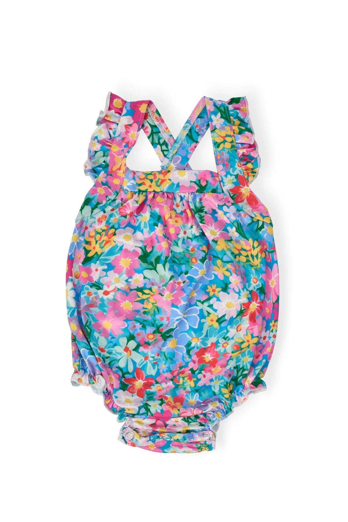 Mila & Rose ® Preppy Floral Ruffle Cross Back Romper - 