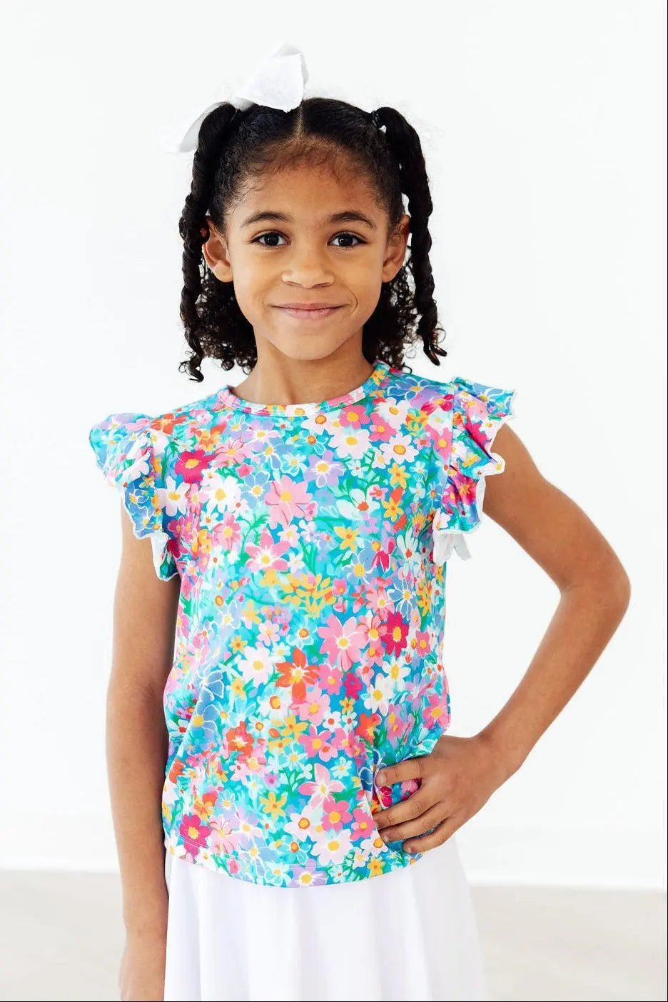Mila & Rose ® Preppy Floral S/S Ruffle Tee - 