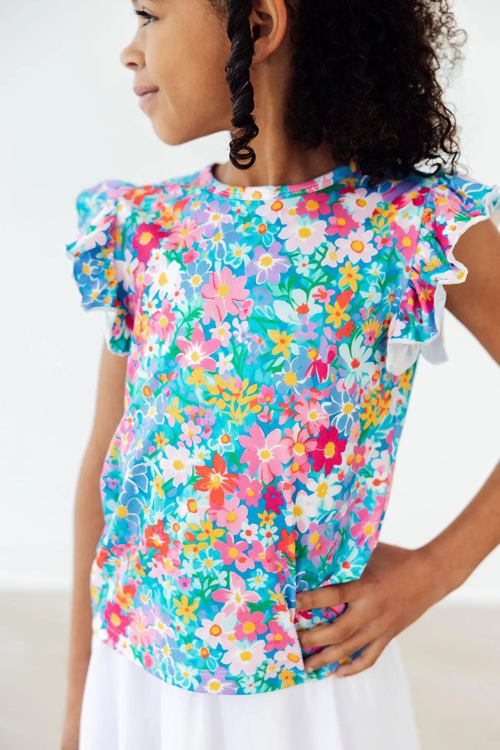 Mila & Rose ® Preppy Floral S/S Ruffle Tee - 