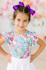 Mila & Rose ® Preppy Floral S/S Ruffle Tee - 