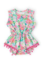 Preppy Petals Pom Pom Romper - Fashion, Pink, Textile, Baby & Toddler Clothing, Sleeveless shirt | Everetts Place