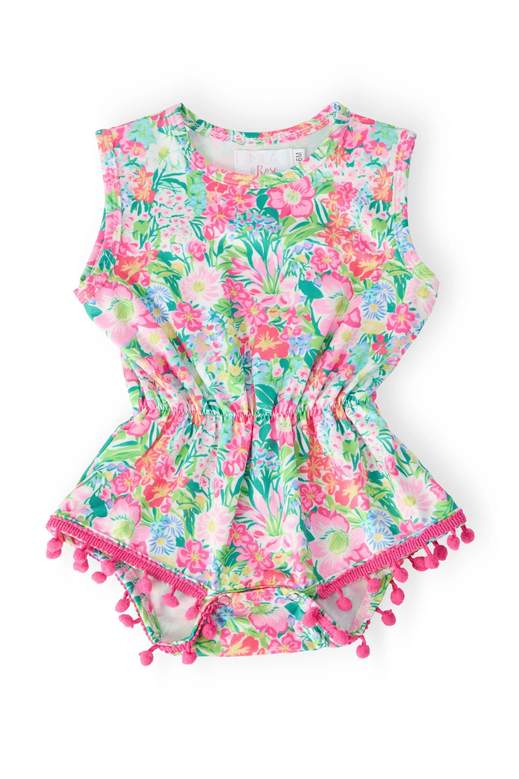 Preppy Petals Pom Pom Romper - Fashion, Pink, Textile, Baby & Toddler Clothing, Sleeveless shirt | Everetts Place