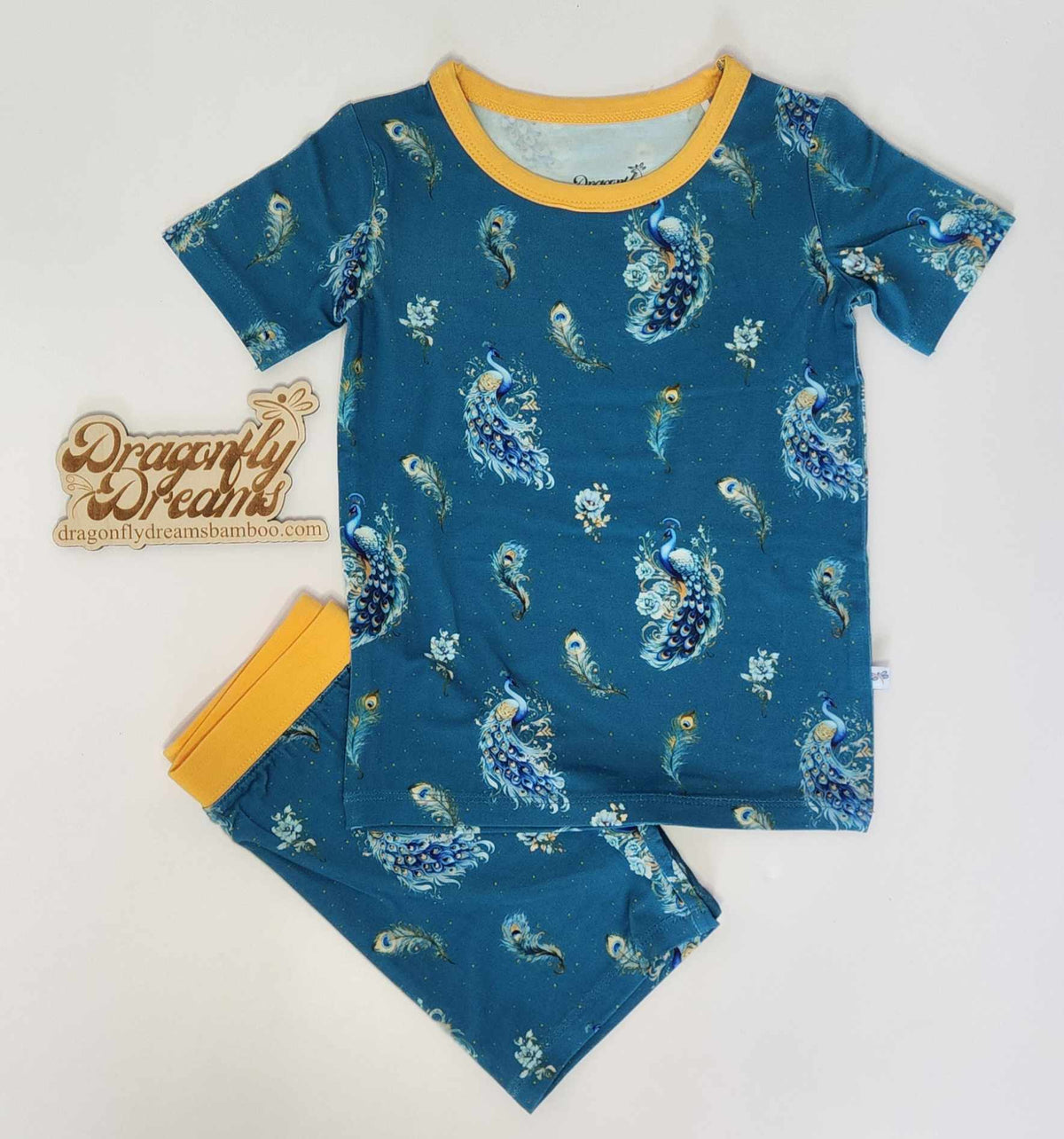 Dragonfly Dreams Bamboo Pretty as a Peacock 2 Piece Short Sleeve and Shorts Pajama Set
