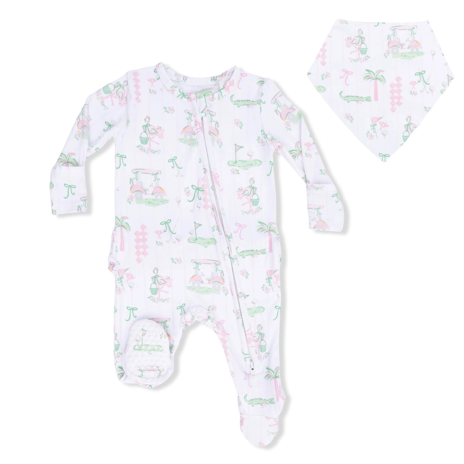 Angel Dear Pretty Golf - 2 Way Ruffle Back Zipper Footie & Bandana Bib Set - 
