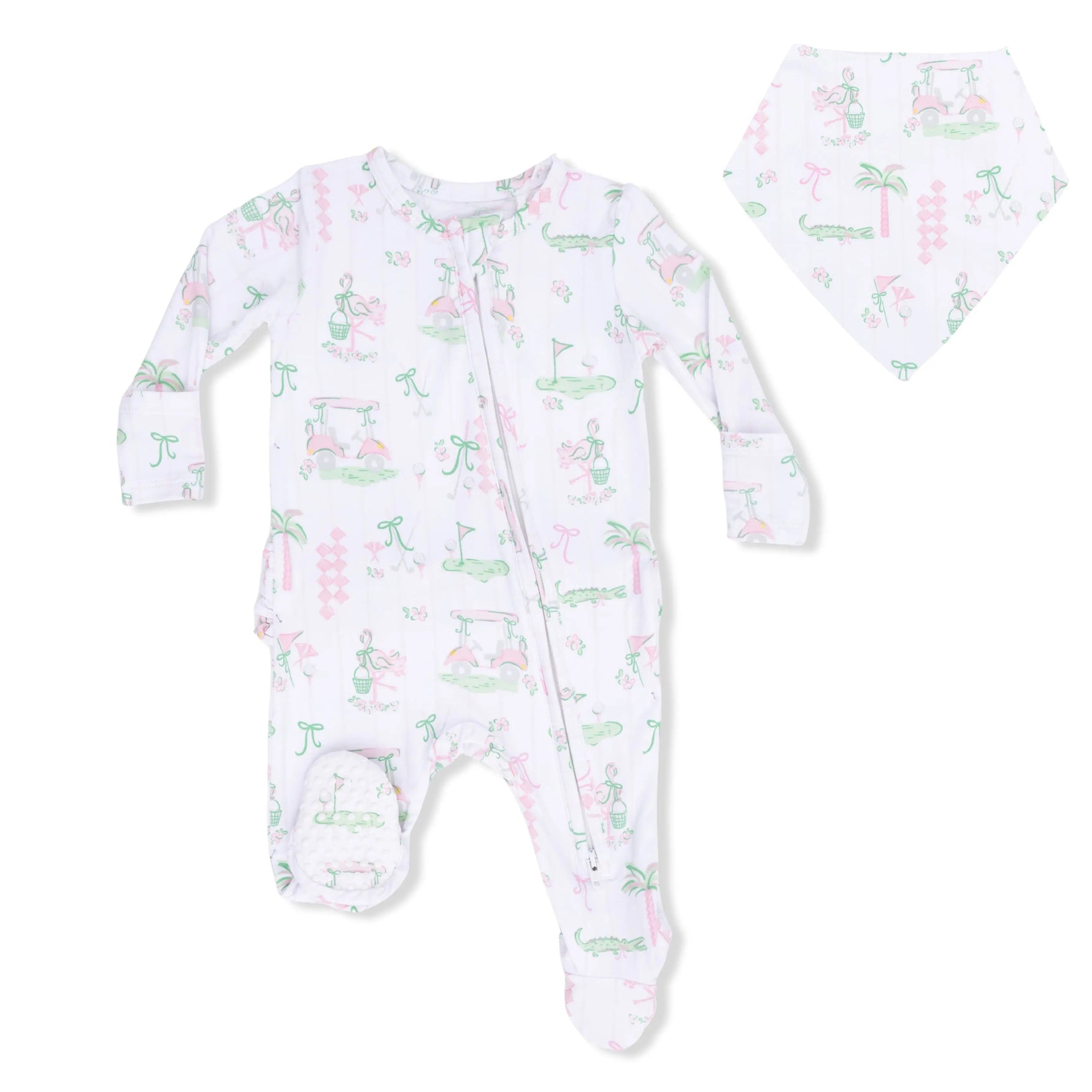 Angel Dear Pretty Golf - 2 Way Ruffle Back Zipper Footie & Bandana Bib Set - 