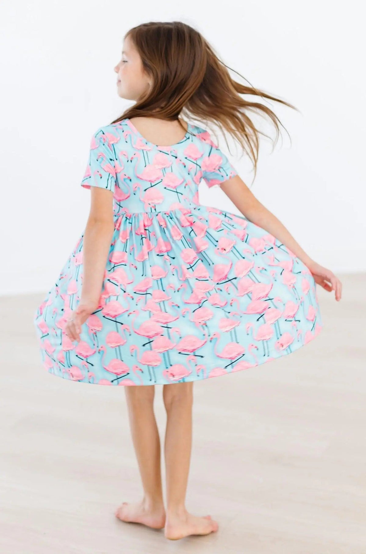 Mila & Rose ® Pretty in Pink Flamingos S/S Pocket Twirl Dress - 