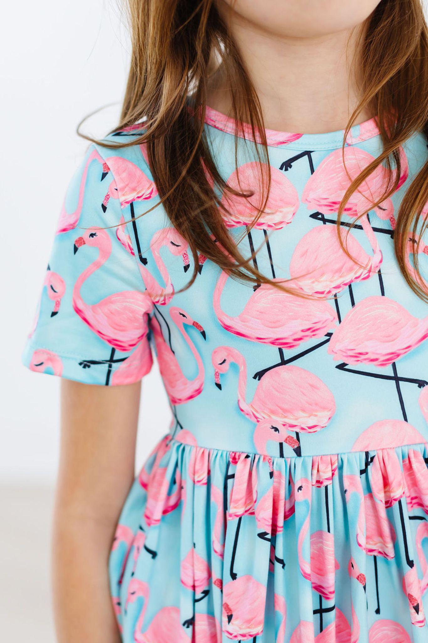 Mila & Rose ® Pretty in Pink Flamingos S/S Pocket Twirl Dress - 