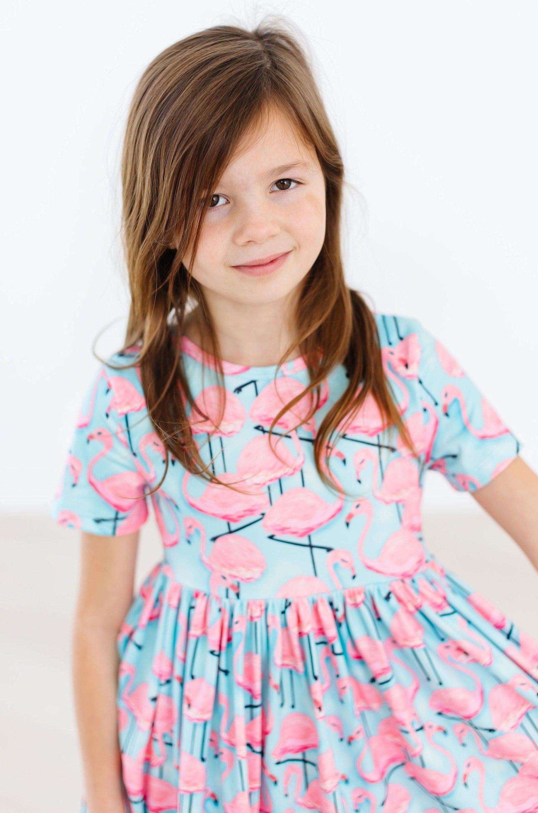 Mila & Rose ® Pretty in Pink Flamingos S/S Pocket Twirl Dress - 