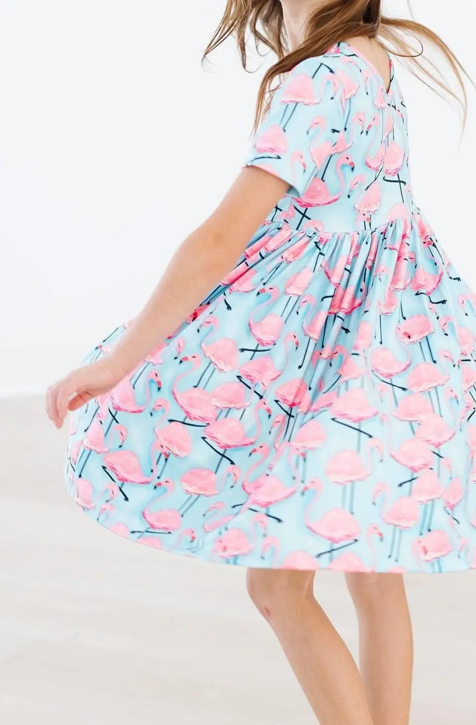 Mila & Rose ® Pretty in Pink Flamingos S/S Pocket Twirl Dress - 