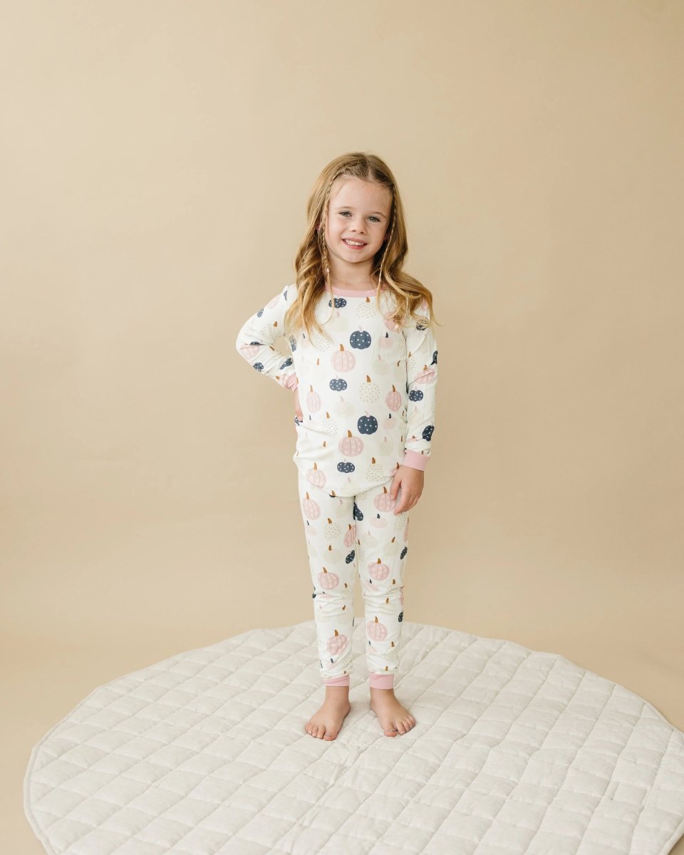Little Joy Co. Pretty N Pumpkin 2pc Bamboo Pajamas Set for Kids Snug Fit - Everetts Place Boutique - 