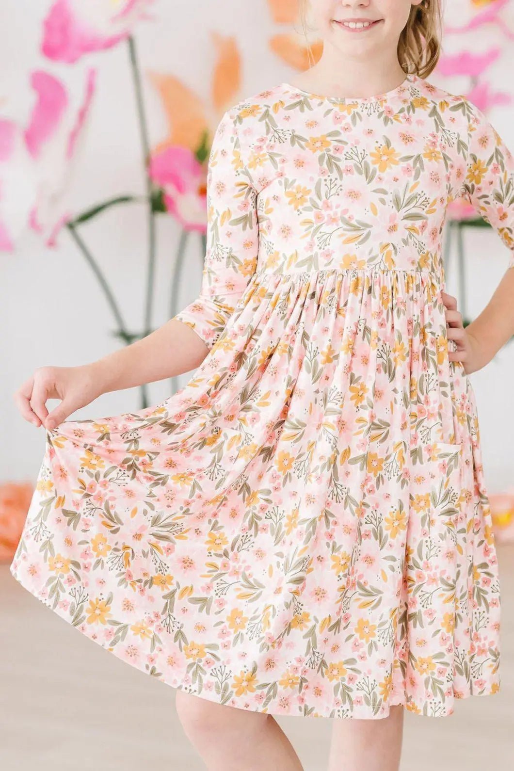Mila & Rose ® Pretty Peachy 3/4 Sleeve Pocket Twirl Dress - 