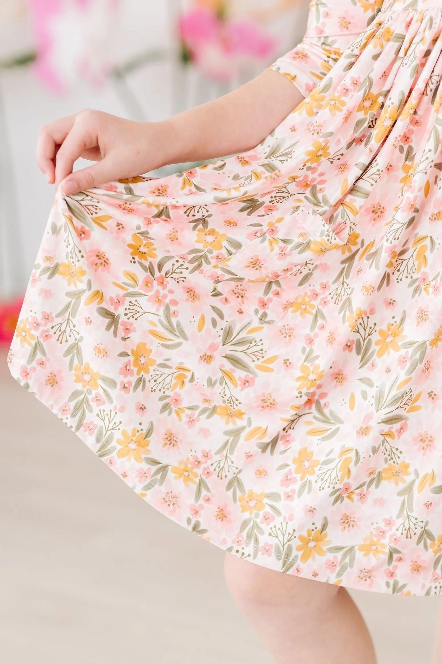 Mila & Rose ® Pretty Peachy 3/4 Sleeve Pocket Twirl Dress - 