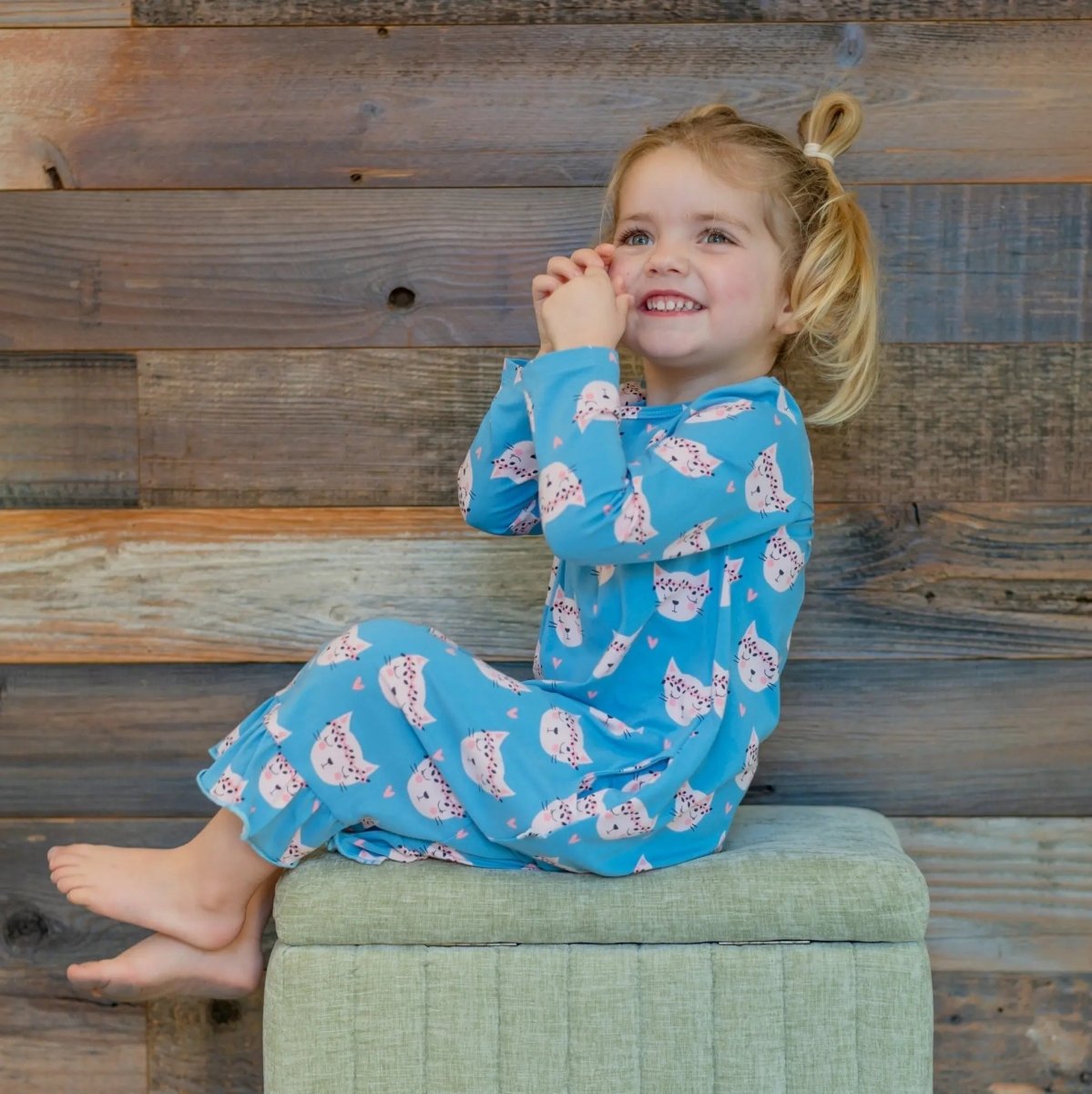 Sweet Bamboo Pretty Pink Cat Boho Dress with Ruffles and Pockets for Girls - 