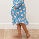 Sweet Bamboo Pretty Pink Cat Boho Dress with Ruffles and Pockets for Girls - 