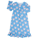 Sweet Bamboo Pretty Pink Cat Boho Dress with Ruffles and Pockets for Girls - 