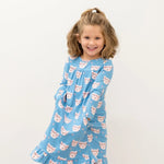 Sweet Bamboo Pretty Pink Cat Boho Dress with Ruffles and Pockets for Girls - 