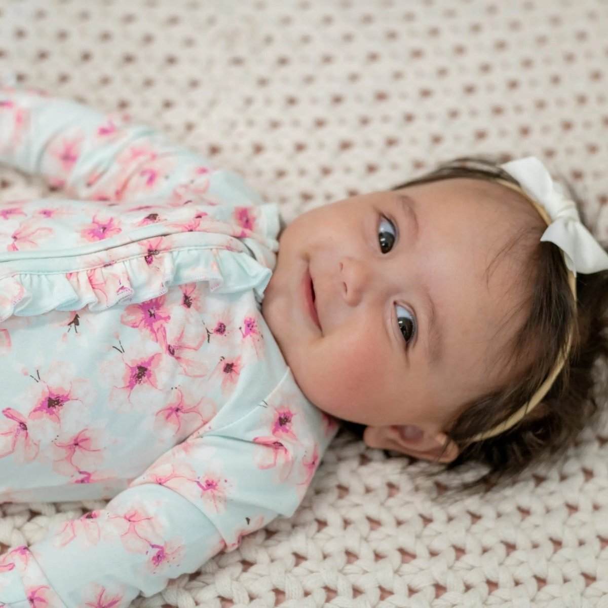 Sweet Bamboo Pretty Pink Floral Ruffle Footie with Hypoallergenic Fabric for Babies - 