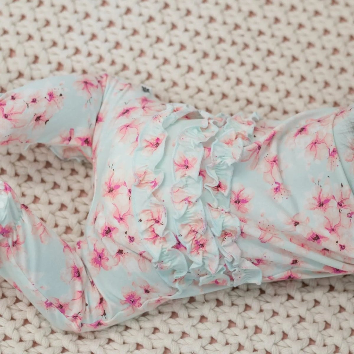 Sweet Bamboo Pretty Pink Floral Ruffle Footie with Hypoallergenic Fabric for Babies - 