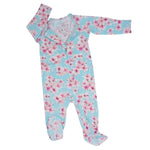 Sweet Bamboo Pretty Pink Floral Zipper Footie with Silicone Grips for Baby Girls - 