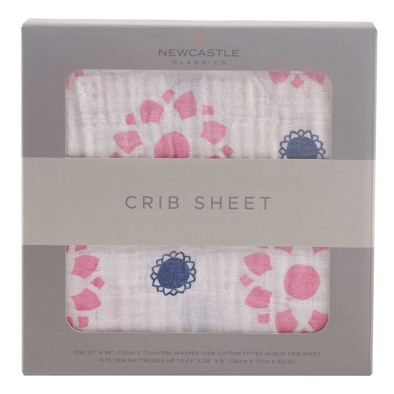 Primrose Indigo Cotton Muslin Crib Sheet - Everetts Place: Online Boutique - Blankets & Pillows