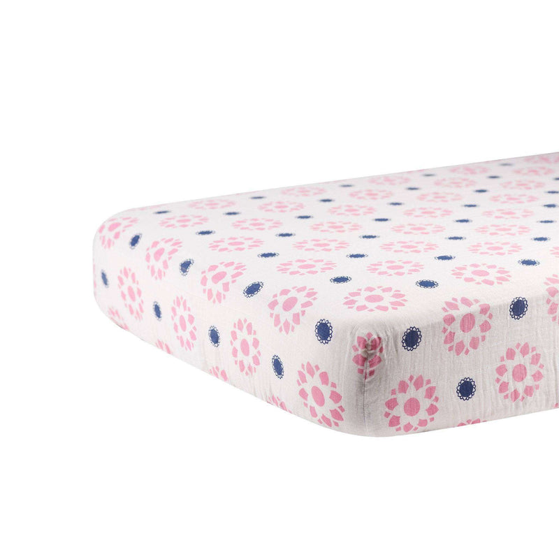 Primrose Indigo Cotton Muslin Crib Sheet - Everetts Place: Online Boutique - Blankets & Pillows