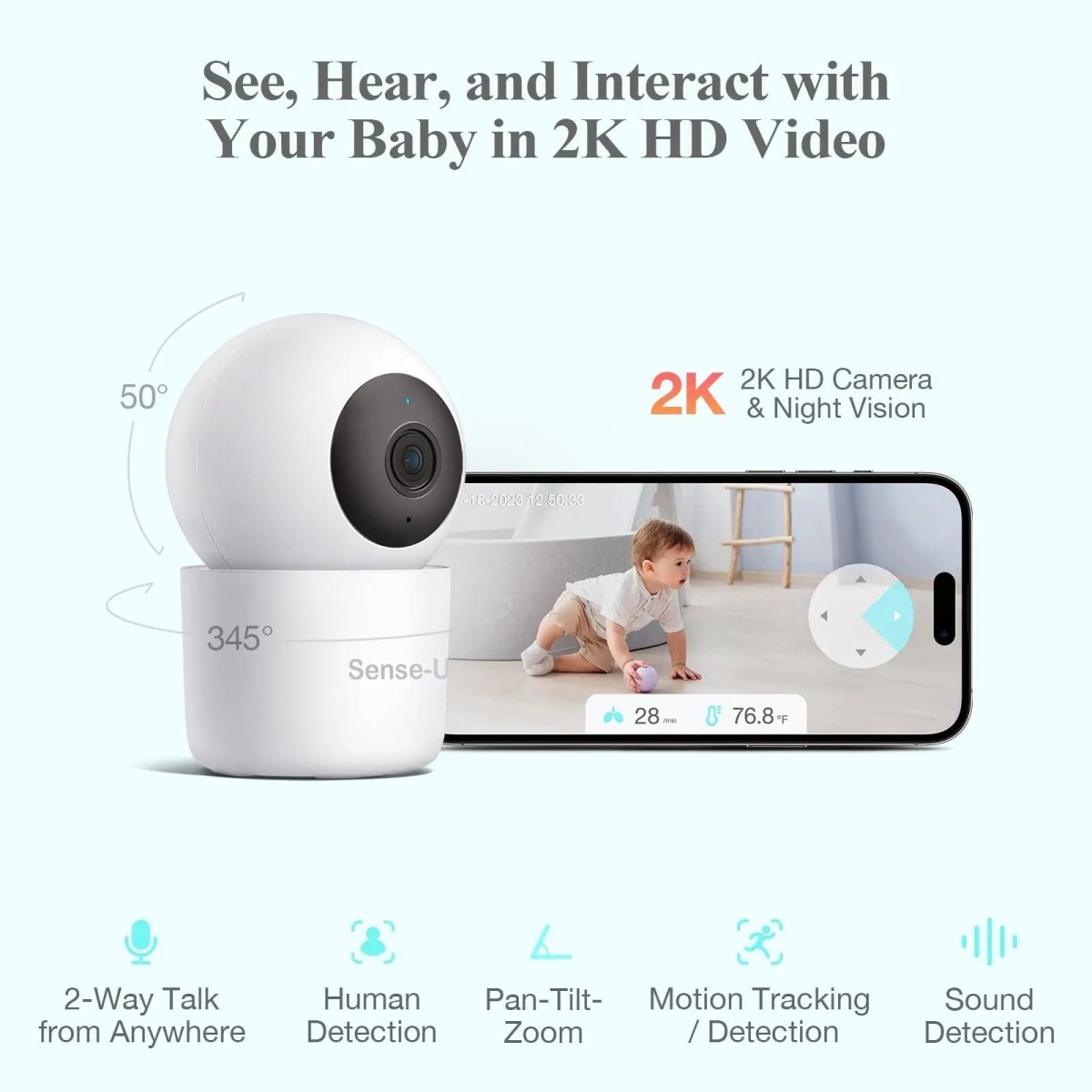 Sense - U Pro Baby Monitor with Long Range and High Clarity for Peace of Mind - 