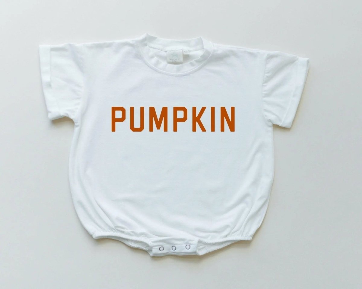 Little Joy Co. Pumpkin Graphic T Shirt Romper For Baby With Snap Closures - Everetts Place Boutique - 