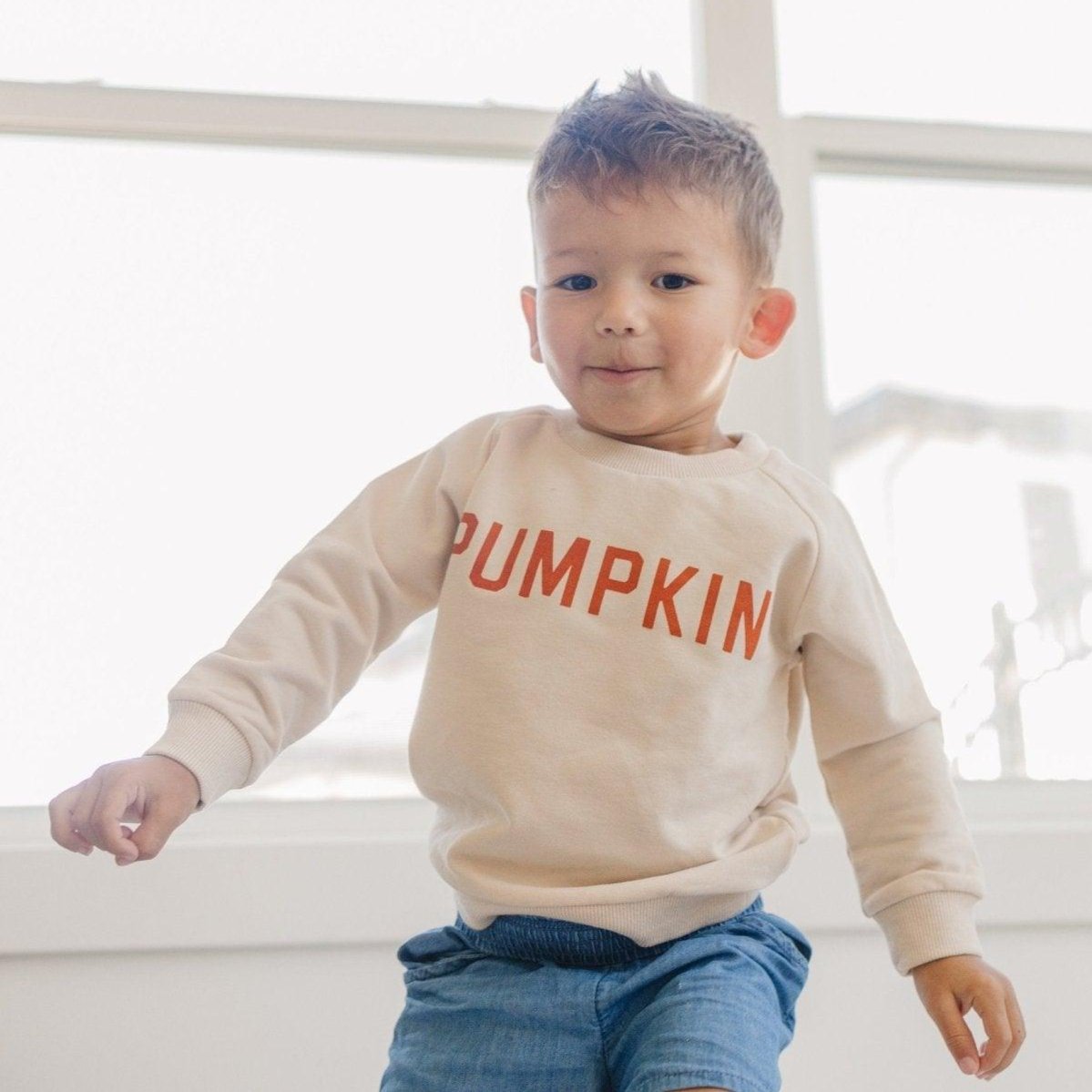Oversized crewneck sweatshirt in French terry with a screenprinted pumpkin graphic on the front