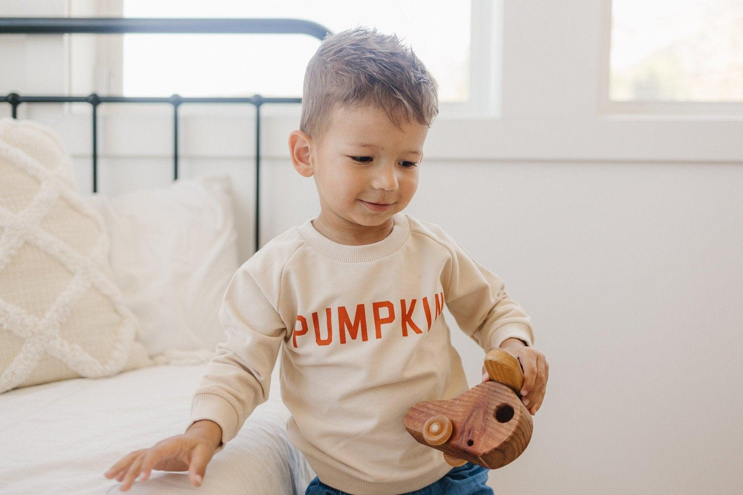 Organic Cotton Crewneck Sweatshirt, Pumpkin Graphic, Crotch Snaps