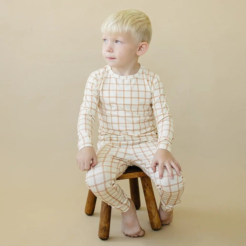 Little Joy Co. Pumpkin Pajamas 2pc Plaid Bamboo Set For Kids Warm Cozy - Everetts Place Boutique - 