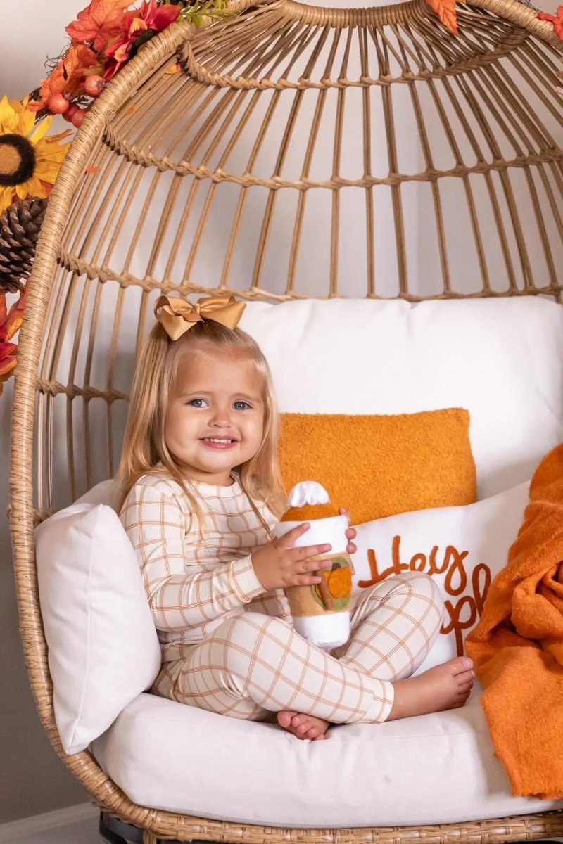 Little Joy Co. Pumpkin Pajamas 2pc Plaid Bamboo Set For Kids Warm Cozy - Everetts Place Boutique - 