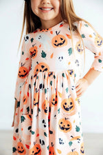 Mila & Rose ® Pumpkin Peekaboo 3/4 Sleeve Pocket Twirl Dress - 