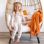 Little Joy Co. Pumpkin Posie Bamboo Pajamas For Kids 2 Piece Henley Set - Everetts Place Boutique - 