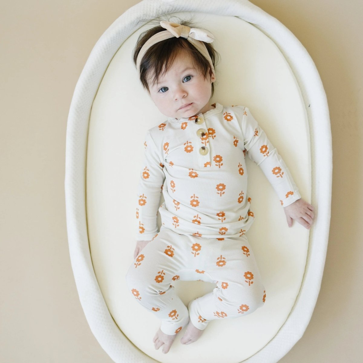 Little Joy Co. Pumpkin Posie Bamboo Pajamas For Kids 2 Piece Henley Set - Everetts Place Boutique - 