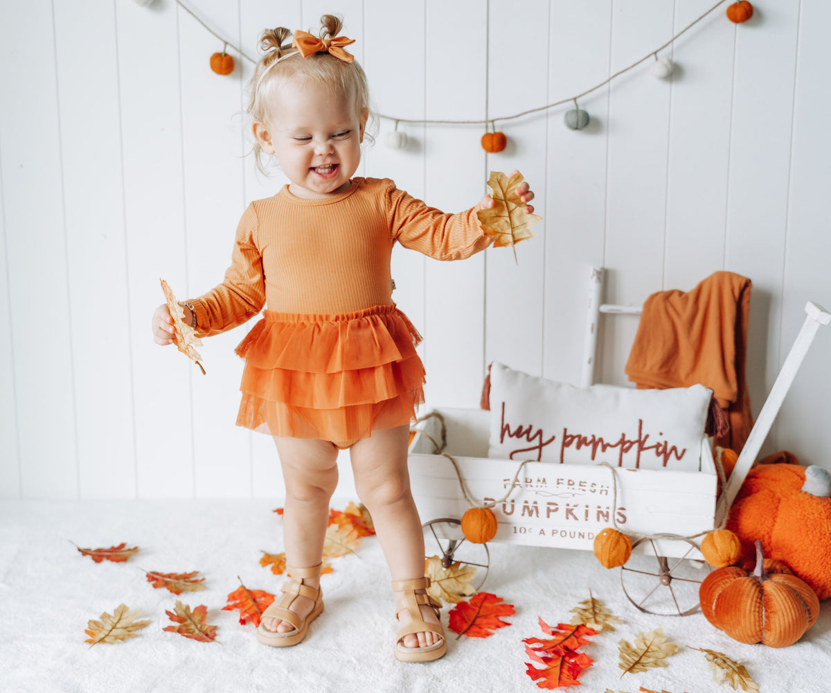 DREAM BIG LITTLE CO PUMPKIN RIB DREAM TUTU BODYSUIT DRESSEveretts Place